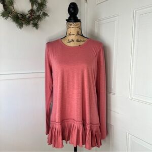 LOGO by Lori Goldstein Pink Ruffle Peplum Hem Tunic Top